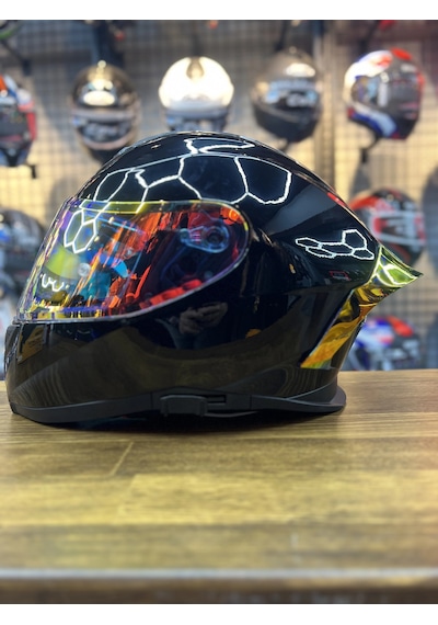 R1 Parlak Siyah Revo Gold Vizörlü Kapalı Kask Güneş Vizörlü