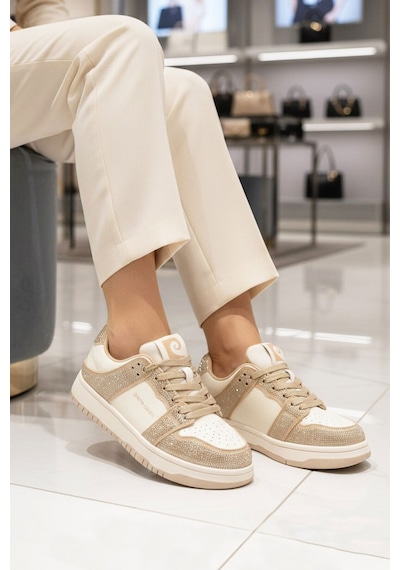 Pierre Cardin Beyaz Bej Bağcıklı Taş İşlemeli Hafif Kadın Sneaker Pcı-11505 G Bej