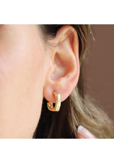 Kare Oval Gold Kaplama Gümüş Küpe Gümüş