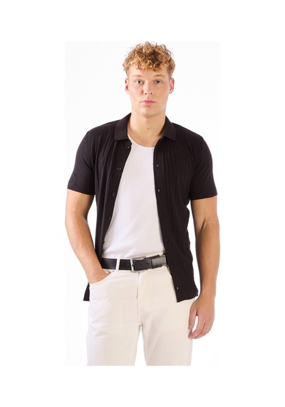 Dufy Erkek Slim Fit Polo Yaka Siyah Triko-25570