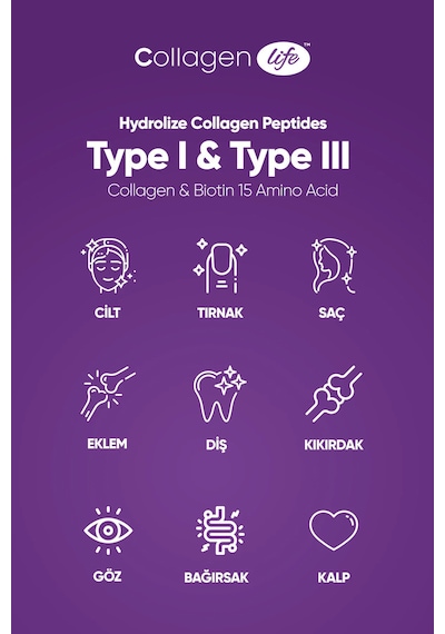 Collagen Life %100 Saf Ve Doğal Yüksek Biyoaktif Çift Hidrolize Kolajen Peptitler İçeren Diyet Takviyesi 50günlük