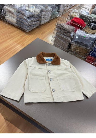 Baby Lory Kids Store Unisex Kadife Yaka Detaylı Ceket Krem