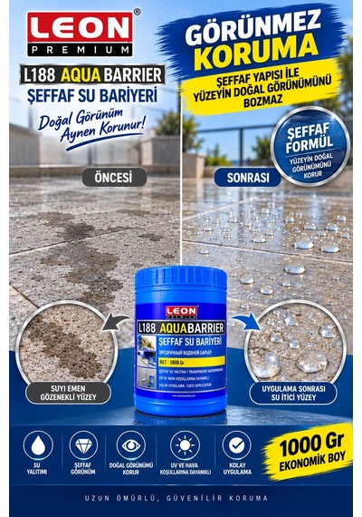 Leon Premium L188 Aqua Barrier Şeffaf Su Yalıtım Bariyeri 1000 Gr Uv Ve Hava Koşullarına Dayanıklı