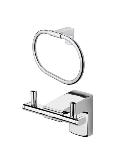 Ahlez Premium Ikili Bornoz Askılık Yuvarlak Havluluk Banyo Seti Krom