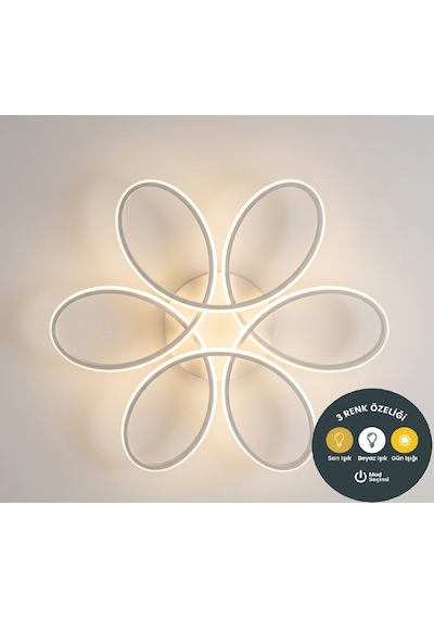 Levent Papatya Plafonyer Model Ledli Modern 3 Renkli Aydınlatmalı 60 Cm Ledli Avize Beyaz