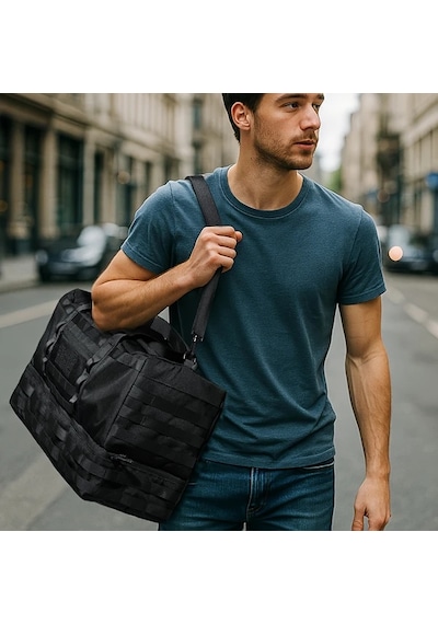 Dashanshop Pskook Büyük Kapasiteli Siyah Duffle Çanta Ayakkabı Bölmeli Molle Sistemi Siyah
