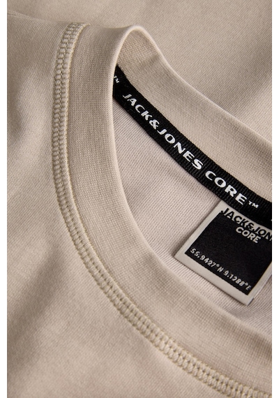 Jack & Jones Core Erkek Tişört Logo Detaylı Kısa Kollu Bisiklet Yaka Bej