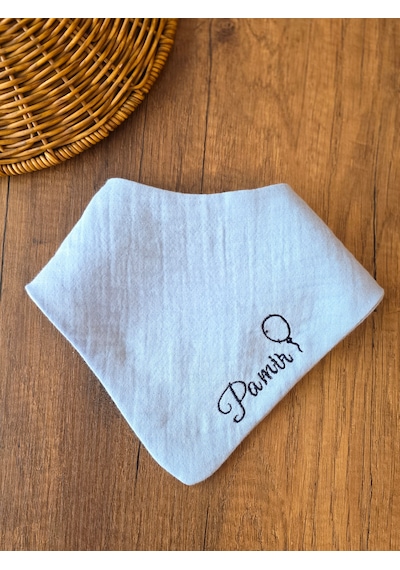 Venedys İsme Özel Müslin Bebek Mama Önlüğü Nakışlı Bandana Önlük 0-2 Yaş Mavi