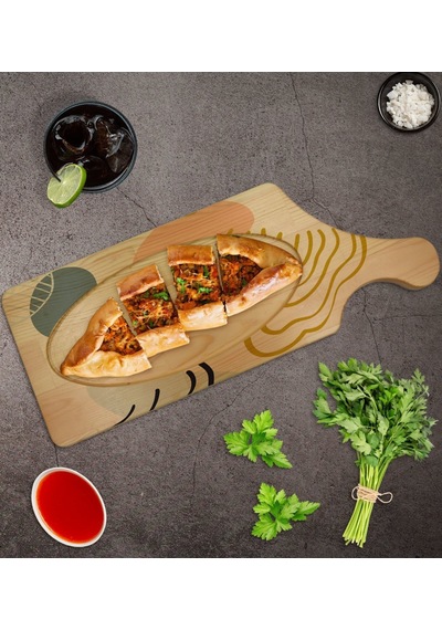 Bk Gift Modern Art Tasarımlı Dikdörtgen Şeklinde Doğal Ahşap Servis Ve Sunum Tabağı Model 4