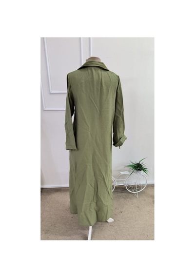Butik İstanbul Kadın Uzun Kollu Yakalı Önden Düğmeli Geniş Kesim Detaylı Uzun Elbise Turuncu