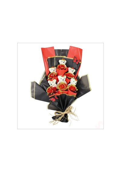 Sonsuzluk Güllü Ve Strafor Ayıcıklı Buket, 60cm X 40cm - Kırmızı 0-99