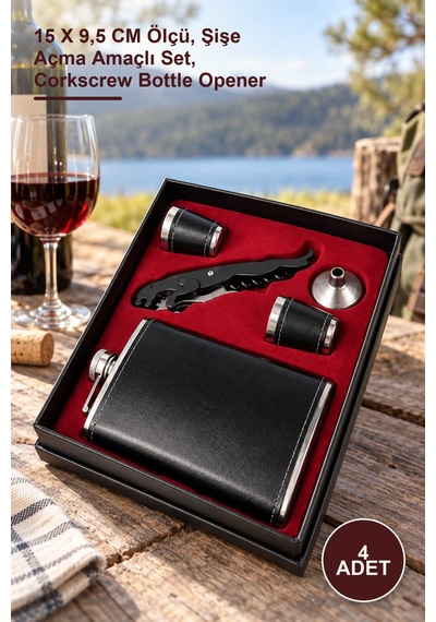4 Adet Tirbuşon Matara Seti 15 X 9,5 Cm Ölçü, Şişe Açma Amaçlı Set, Corkscrew Bottle Opener Diğer