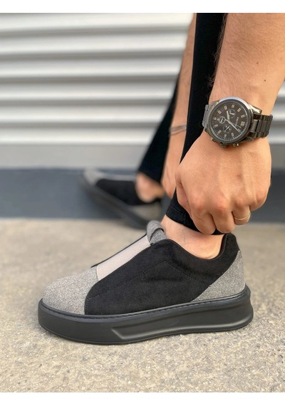 Mevese Torino Erkek Bağcıksız Cilt Günlük Sneaker Ayakkabı Ortopedik Kalın Taban Gri