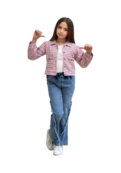 İrem Kız Çocuk Cest Yazılı Kazayağı Desenli Pantolonu Püskül Detaylı Ceket Tişört Kot Pantolon Üçlü Takım Çok Renkli İrem Kız Çocuk Cest Yazılı Kazayağı Desenli Pantolonu Püskül Detaylı Ceket Tişört Kot Pantolon Üçlü Takım Çok Renkli