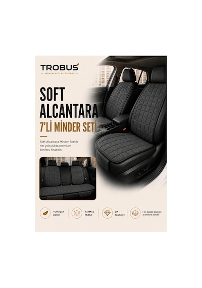 Opel Astra 2000-2004 Üniversal Soft Alkantra Kare Desen 7 Parça Oto Koltuk Minderi Antrasit