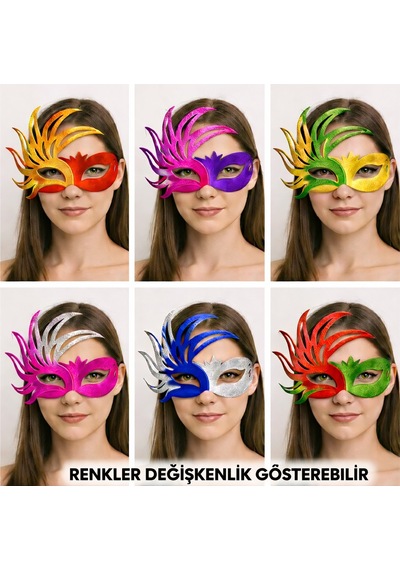 Techmrt 6 Lı Çift Renkli Venedik Karton Parti Maskesi Seti Yetişkin