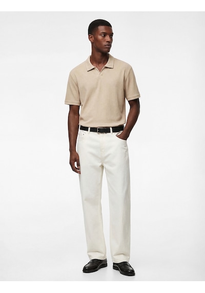 Koton Regular Fit Kısa Kollu Dokulu Polo Yaka Tişört Bej 6sam10068mk Ekru