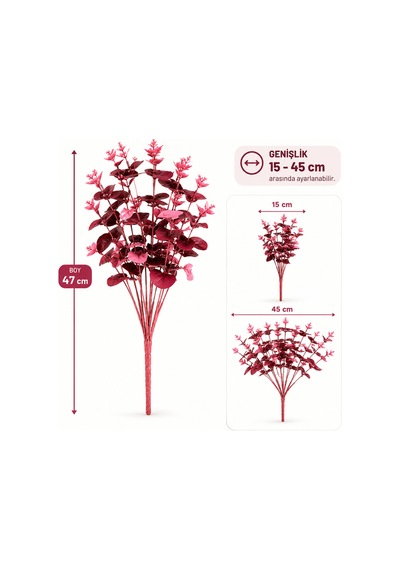 Yapay Okaliptus Demeti Dekoratif Çiçek 47 Cm Bordo Zarafet Bordo Bordo