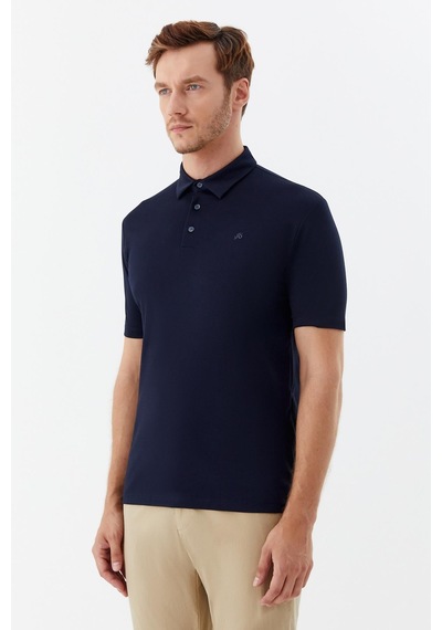 Sabri Özel Erkek Lacivert Dar Kesim Slim Fit Pamuklu Dokuma Düğmeli Polo Yaka Tişört