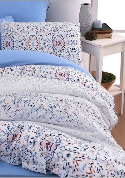 Mystory Home Lastikli Çarşaflı Çift Kişilik Nevresim Takımı Bluem Mavi