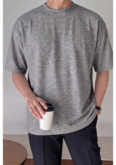 Genius Store Erkek Oversize Tişört Pamuk Kumaş Bisiklet Yaka Rahat Kalıp T-shirt Gri Melanj Genius Store Erkek Oversize Tişört Pamuk Kumaş Bisiklet Yaka Rahat Kalıp T-shirt Gri Melanj