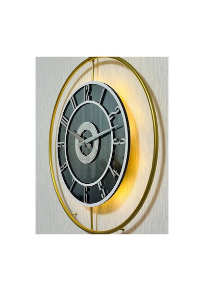 Pey Aksesuar Metal Camlı Duvar Saati 50 X 70 Cm Orta Boy Işıklı Gerçek Cam Duvar Saati Modern Tasarım M51-gold-füme-beyaz-gümüş