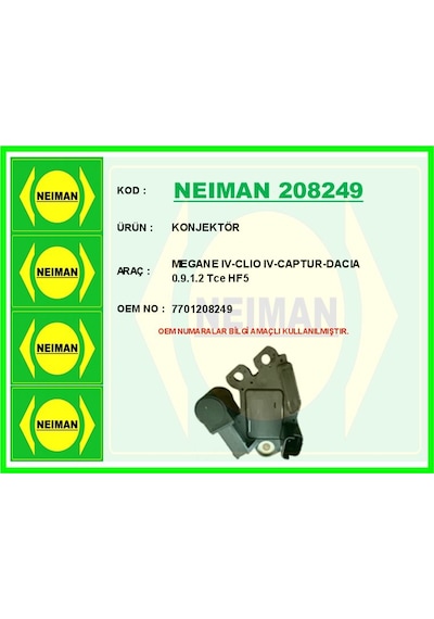 Neıman 208249 Konjektör Megane Iv-clıo Iv-captur-dacıa 0.9.1.2 Tce Hf5 7701208249 -