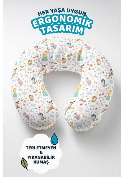 Prenses Hayvanlar Pamuklu Boyun Yastığı-masal Temalı Pastel Renkli Çocuk & Yetişkin Seyahat Yastığı Canlı Fırtına Keten