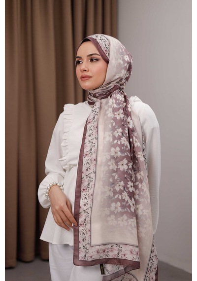 Mimiyum Flora Desen Soft Şal Kahve Mürdüm