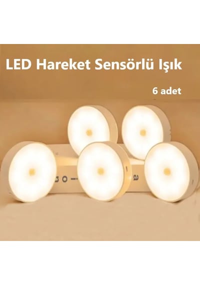 Harekete Duyarlı Sensörlü Sarjlı Mıknatıslı Gün Işık Led Mutfak, Banyo, Yatak Odası Led Işık 6 Günışığı