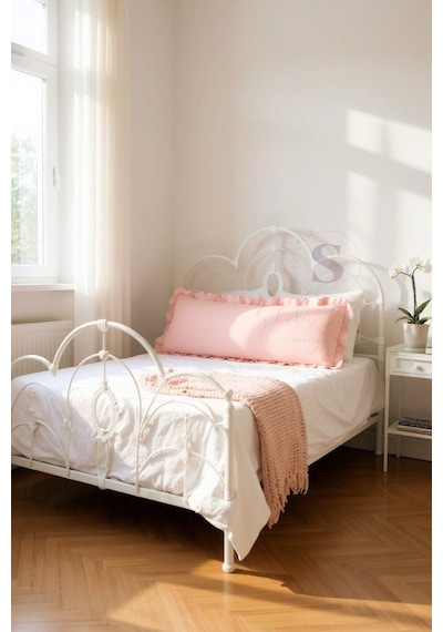 Fırfırlı Vintage Buldan Keten Pembe Iskandinav Uzun 40x100 Kırlent Yastık İçi Dolgulu Pembe