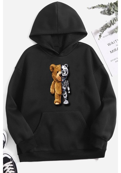 Uyguntarz Unisex Boys Bear Baskılı Sweatshirt siyah