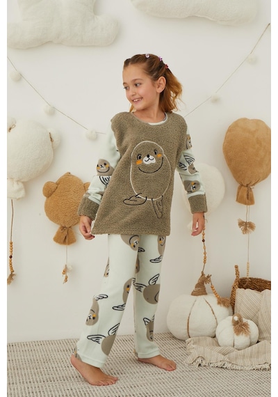 Kız Çocuk Welsoft Polar Pijama Takımı 42233 Haki