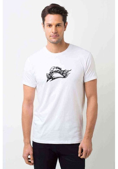 Motor Ride Clipart Flames Bike Baskılı Beyaz Erkek Tshirt