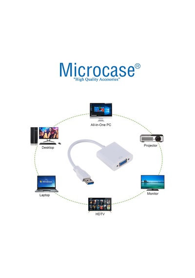 Microcase Usb 3.0 To Vga Adaptör - 20 Cm Beyaz - Al2619
