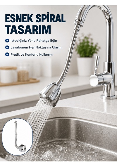 Çok Fonksiyonlu Musluk Uzatma Aparatı 360 Hareketli Krom Musluk
