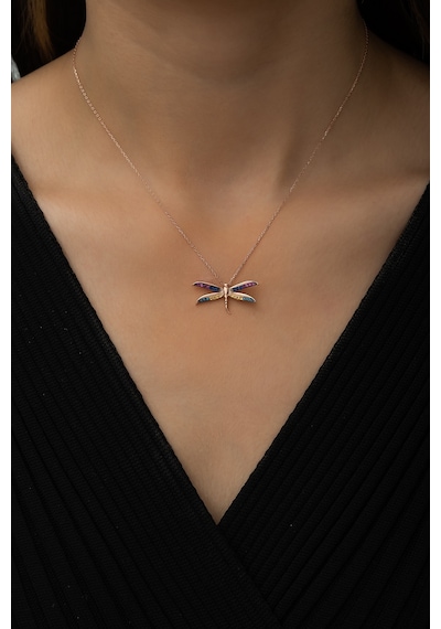 Papatya Silver Yusufçuk Kolye Renkli Taşlı Rose Gold Kaplama 925 Ayar Gümüş, UVPS100494