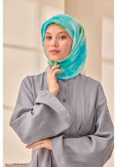 Silk Home Olinda İpek Eşarp 47004-14 Gümüş, Patina, Turkuaz, Yeşil