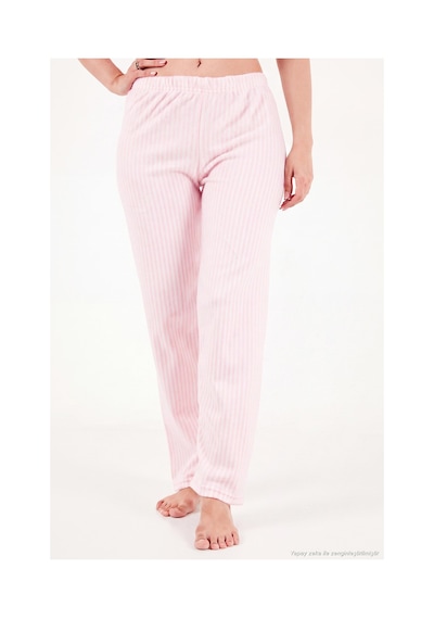Lela Çizgili Yumuşak Kışlık Polar Pijama Takımı Kadın Pijama Takımı 6575030 Pembe