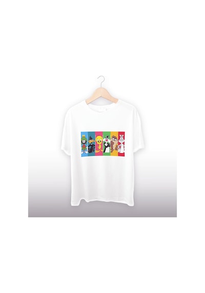 Looney Tunes Detaylı Unisex Tişört Beyaz
