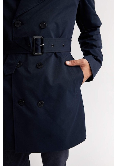 DeFacto Slim Fit Dar Kesim Düğmeli Kemerli Trençkot D5528AX25SPNV253 Lacivert