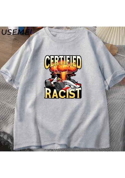 Flood Of Style Sertifikalı İrkçı T-shirt Erkekler Yaz Pamuk Kısa Kollu Tshirt Nostaljik Araba Yarış Racer Ts Gri
