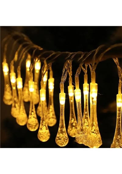 Büro Ev Ofis Aydınlatması İçin 2mt 10led Solar Sarı Kristal Su Damlası Bahçe Lambası Açık Gri
