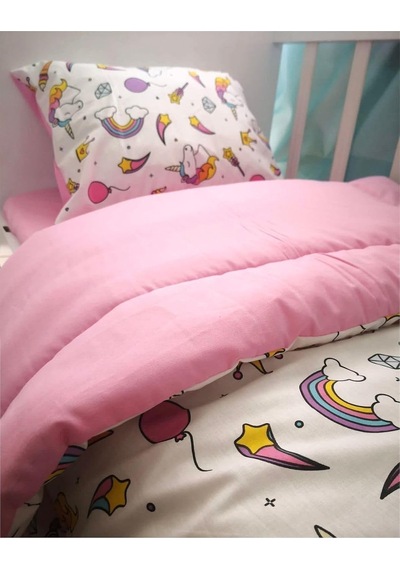 Bebek Özel Çocuk Nevresim Takımı 120x200 Cm, Beyaz Unicorn Pembe Genel