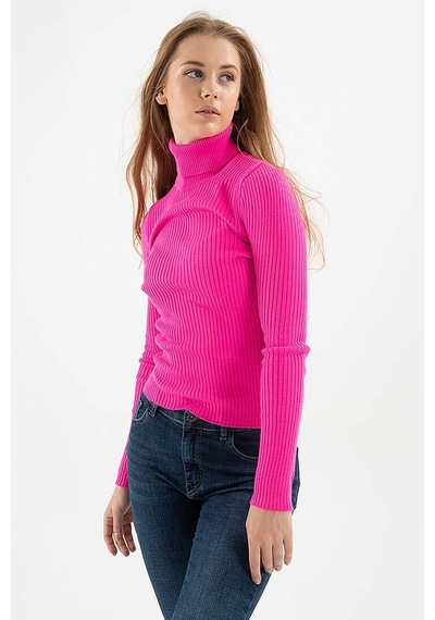 Fashion Friends Kadın Fitilli Balıkçı Yaka Kazak 23k0288k1 Fuşya