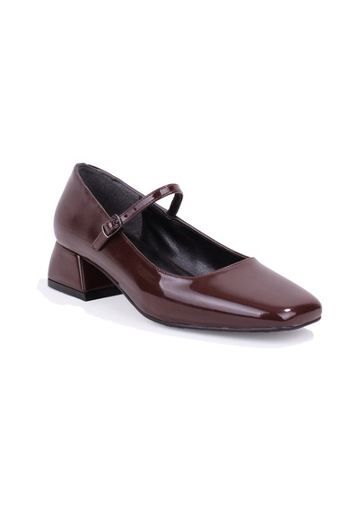 Dagoster Dza07-725101 Kahve Rugan 4 Cm Kalın Topuklu Klasik Kadın Ayakkabı
