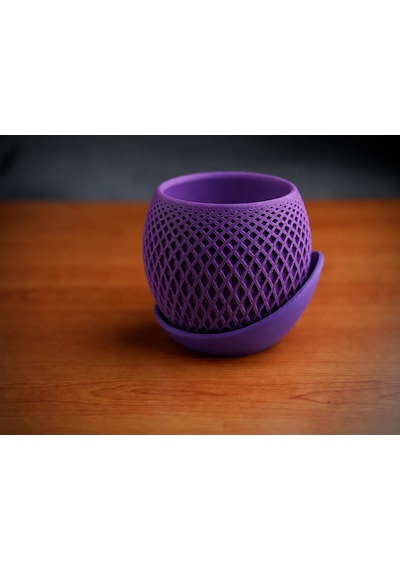 3d Baskı Küre Saksı - Kafes Dokulu İki Parçalı Dekoratif Saksı - Mor-mor Çok Renkli