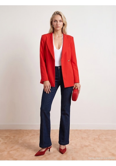 Dilvin 60814 Gold Düğmeli Blazer-kırmızı