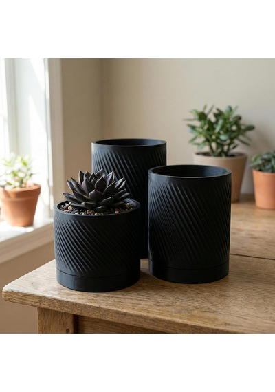 Comes - Kumru 3'lü Minimalist Dekoratif Saksı Seti Siyah