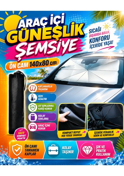 Araç İçi Güneşlik Şemsiye Ön Cam 140x80 Cm Katlanabilir Oto Güneş Koruyucu 1